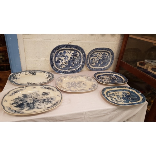 90 - Box of Assorted Meat Plates Including Willow Pattern, Asiatic Pheasant etc.