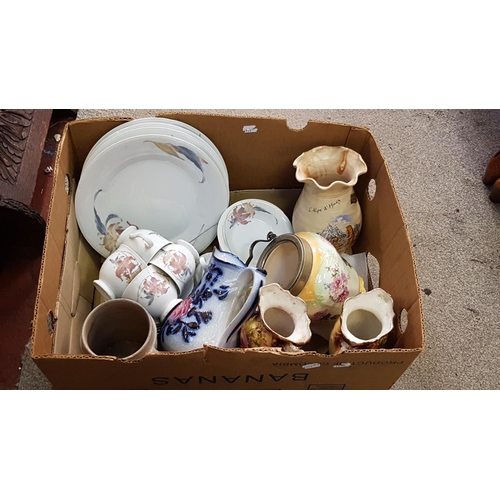 92 - Box of China to Include Vases, Jugs, Pot, Oriental Dinner Set etc.