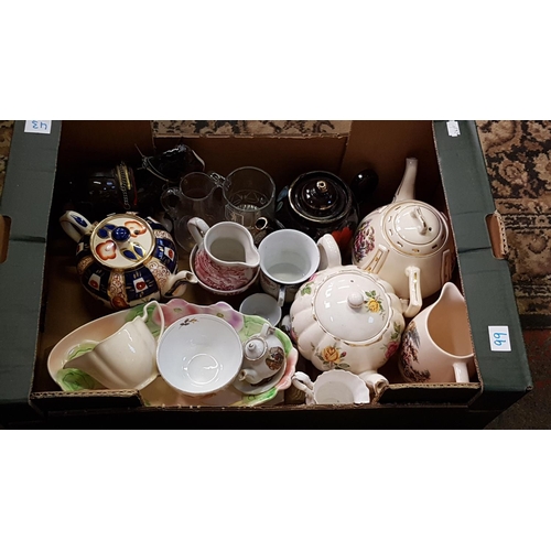 99 - Box of Assorted China to Include Avon Ware, Melba Ware Shire Horse (restored), Teapots, Jugs etc.