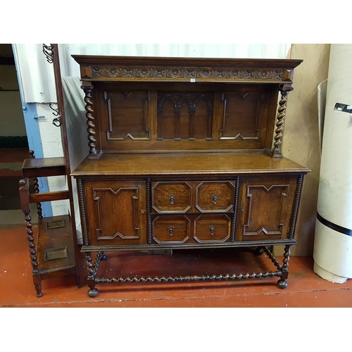 606 - Vintage Oak Closed Back Sideboard with Two Cupboards, Two Drawers to Base and Barley Twist Legs & Up... 