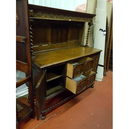 606 - Vintage Oak Closed Back Sideboard with Two Cupboards, Two Drawers to Base and Barley Twist Legs & Up... 