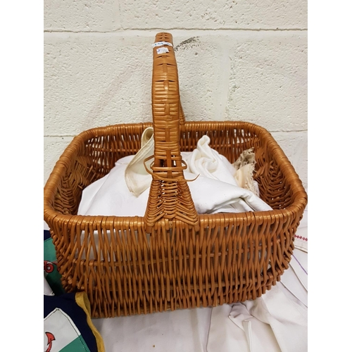 143 - Wicker Basket & Quantity of Linen etc.