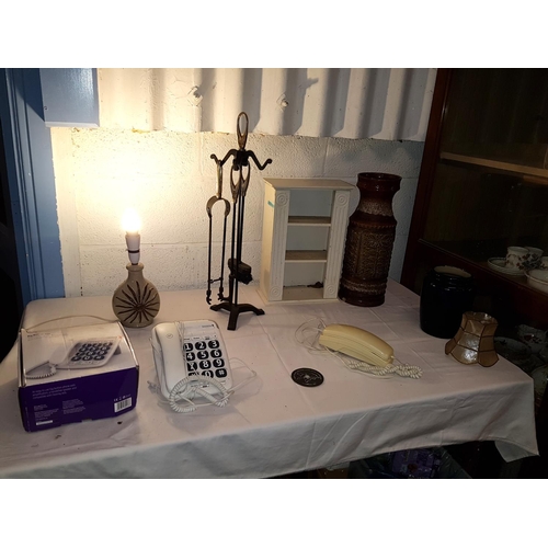 162 - Box to Include Boxed Telephone, Companion Set, Large West German Vase (A/F), Table Lamp with Shade e... 