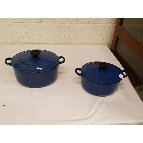 178 - Two Blue Le Creuset Lidded Casserole Dishes.