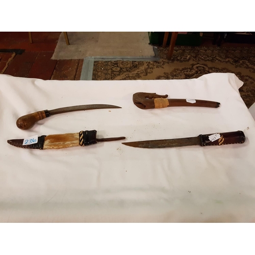 236 - Two Hunting Knives - One Wooden Sheath & One Leather Sheath.