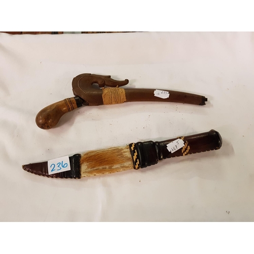 236 - Two Hunting Knives - One Wooden Sheath & One Leather Sheath.