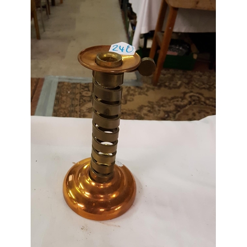 240 - Brass & Copper Candlesticks with Candle Adjuster.