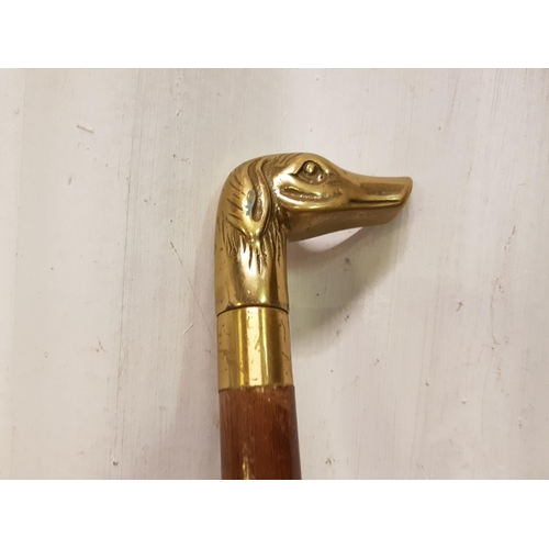 242 - Brass Hound Topped Two Piece Walking Cane.