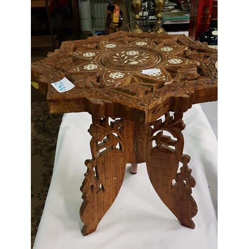 246 - Inlaid Carved Occasional Table with Folding Base - approx 12