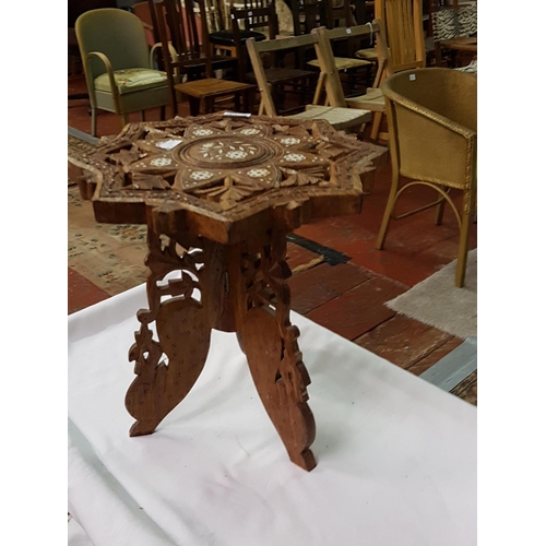 246 - Inlaid Carved Occasional Table with Folding Base - approx 12