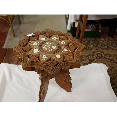 246 - Inlaid Carved Occasional Table with Folding Base - approx 12