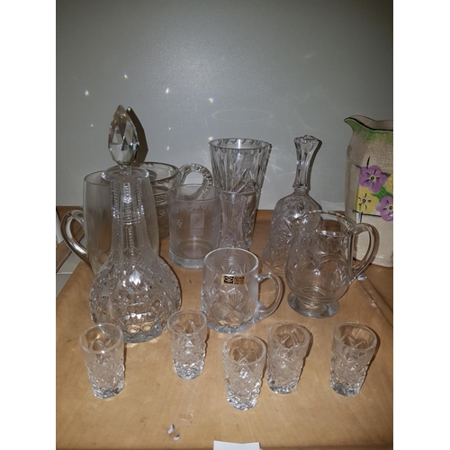 274 - Tray of Assorted Glassware Including Bohemia Crystal, Decanter & Stopper, Shot Glasses, Bell etc.