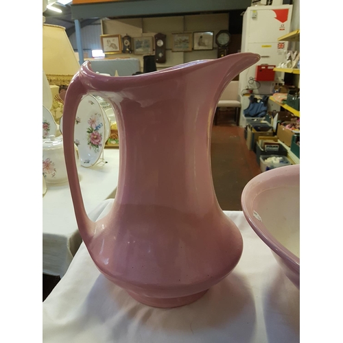 280 - Soho Pottery Pink Dresser Jug & Bowl Set - hairline crack to jug.