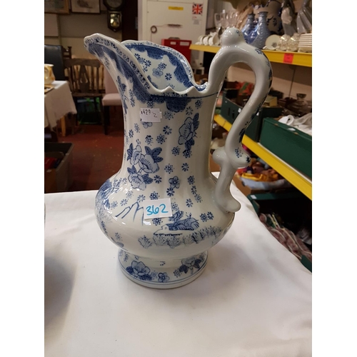 362 - Blue & White Floral Dresser Jug & Bowl.