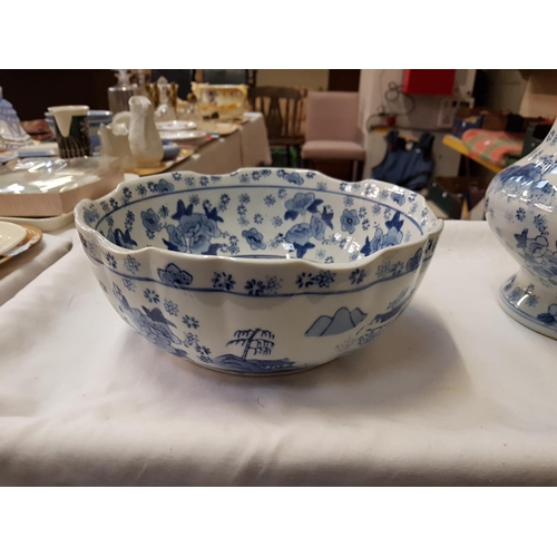 362 - Blue & White Floral Dresser Jug & Bowl.