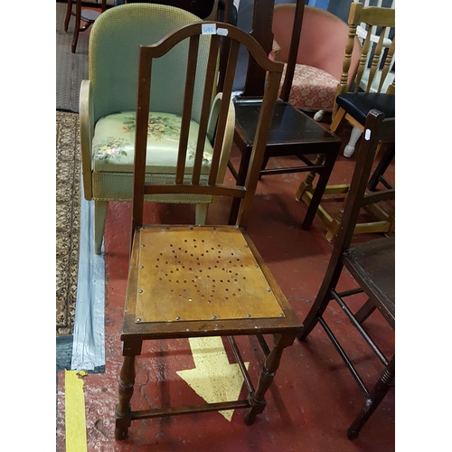 495 - Vintage Oak Chair with Wooden Holed Seat.