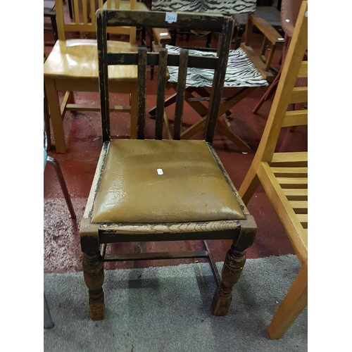 504 - Vintage Oak Occasional Chair with Horse Hair Leather Seat.