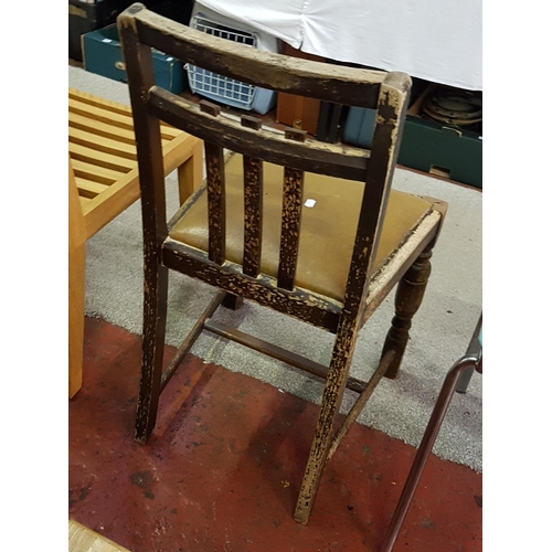 504 - Vintage Oak Occasional Chair with Horse Hair Leather Seat.