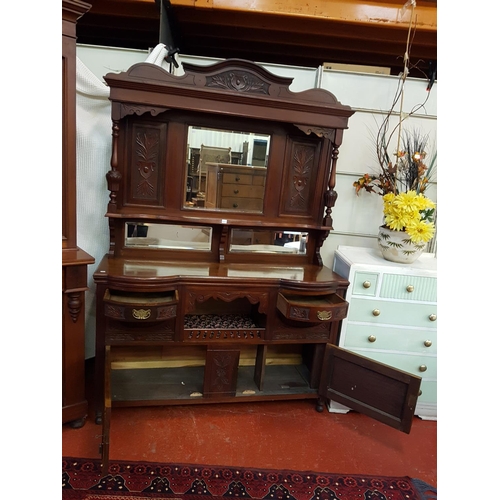 511 - Craved Front Mirror Back Dresser with Two Cupboards & Two Drawers to Base - Approx 1.5m long x 52cm ... 