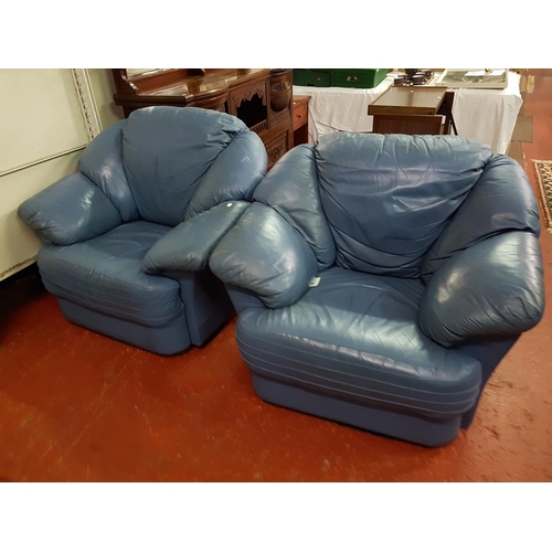 514 - Blue Leather Effect Three Piece Suite Comprising of Three Seater Settee & Two Matching Arm Chairs.