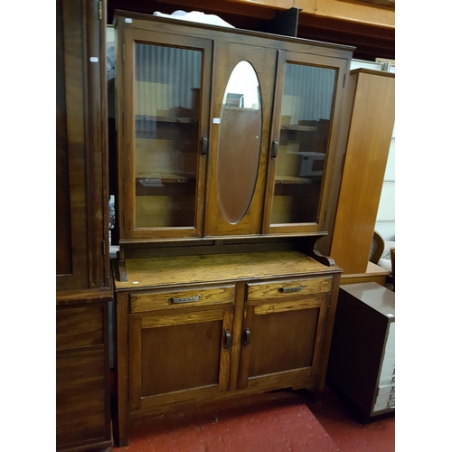 520 - Oak Glazed Top Dresser with Oval Mirror Centre Panel, Twin Drawers & Double Doors to Base - approx 7... 