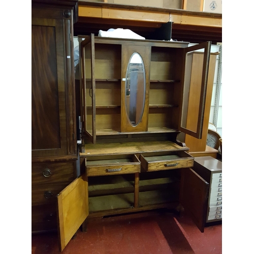 520 - Oak Glazed Top Dresser with Oval Mirror Centre Panel, Twin Drawers & Double Doors to Base - approx 7... 