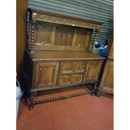 523 - Vintage Oak Closed Back Sideboard with Two Cupboards, Two Drawers to Base and Barley Twist Legs & Up... 