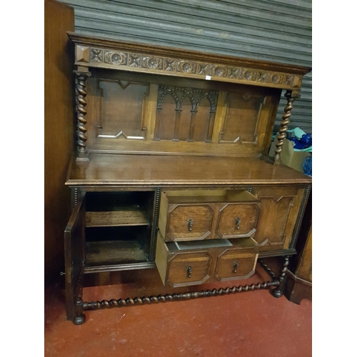 523 - Vintage Oak Closed Back Sideboard with Two Cupboards, Two Drawers to Base and Barley Twist Legs & Up... 