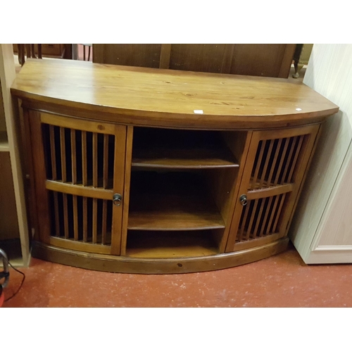 535 - Solid Pine Bow Front Two Door Unit with Three Central Shelves - approx 78cm tall x 137cm wide x 56cm... 