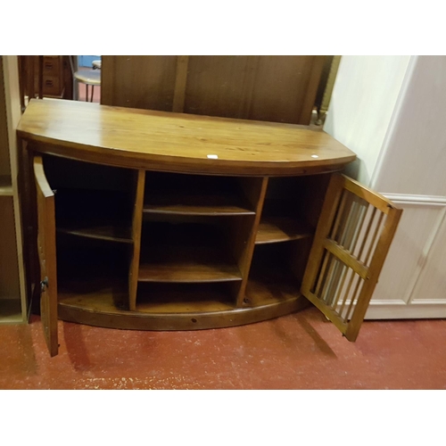 535 - Solid Pine Bow Front Two Door Unit with Three Central Shelves - approx 78cm tall x 137cm wide x 56cm... 