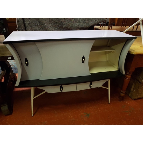 543 - Mid Century Lilac & Black Formica Sideboard with Twin Sliding Doors and Two Drawers Under on White M... 