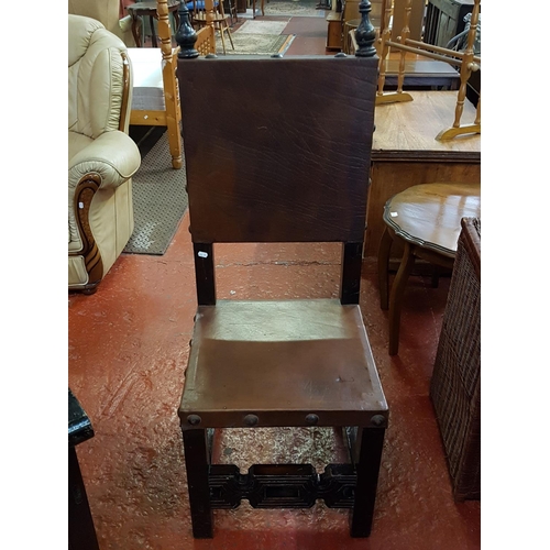 544 - Large Gothic Dining Table with Carved Base, Four Matching Chairs & Two Carvers with Leather Backs & ... 