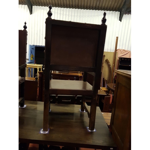 544 - Large Gothic Dining Table with Carved Base, Four Matching Chairs & Two Carvers with Leather Backs & ... 