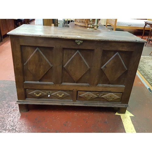 545 - Large Vintage Oak Genuine Coffer with Two Drawers to Front  with Original Hinged Lid, Inner Box & Dr... 