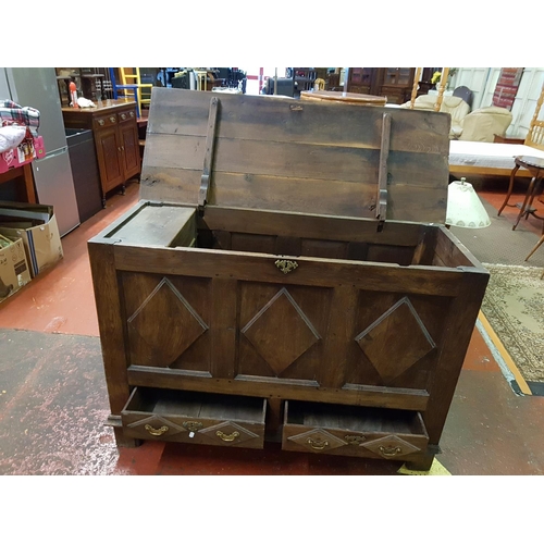 545 - Large Vintage Oak Genuine Coffer with Two Drawers to Front  with Original Hinged Lid, Inner Box & Dr... 