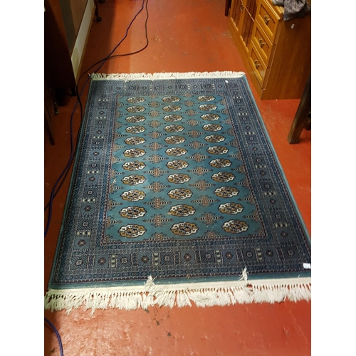 548 - Blue Patterned Floor Rug with Fringe Ends - approx 6ft long x 47