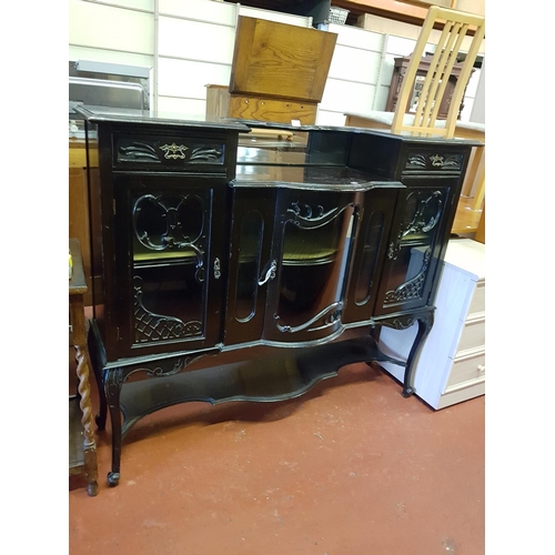 560 - French Style Victorian Glazed Ebonised Showcase Cabinet with Bowed, Glazed Door Centre Section and G... 