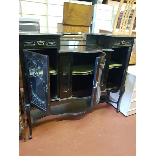 560 - French Style Victorian Glazed Ebonised Showcase Cabinet with Bowed, Glazed Door Centre Section and G... 