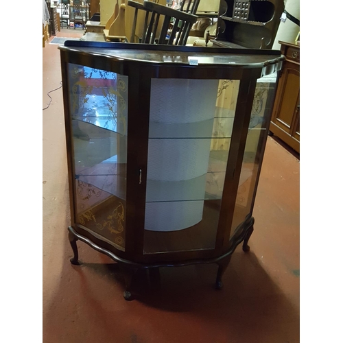 566 - Glazed Demi Lune Display Cabinet with Glass Shelves & Decorative Glass Panels - Approx 113cm tall x ... 