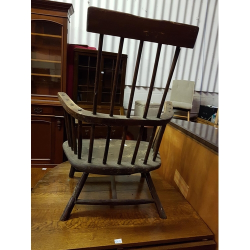 567 - Spindle Back Vintage Oak Low Seat Nursing Chair.