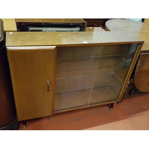 569 - Retro Display Cabinet with Twin Glazed Sliding Doors & Solid Door Cupboard - approx 85cm tall x 106c... 