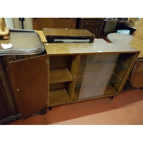 569 - Retro Display Cabinet with Twin Glazed Sliding Doors & Solid Door Cupboard - approx 85cm tall x 106c... 