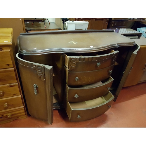 571 - Art Deco Style Serpentine Front Sideboard with Four Central Drawers Flanked by Two Cupboards on Bun ... 