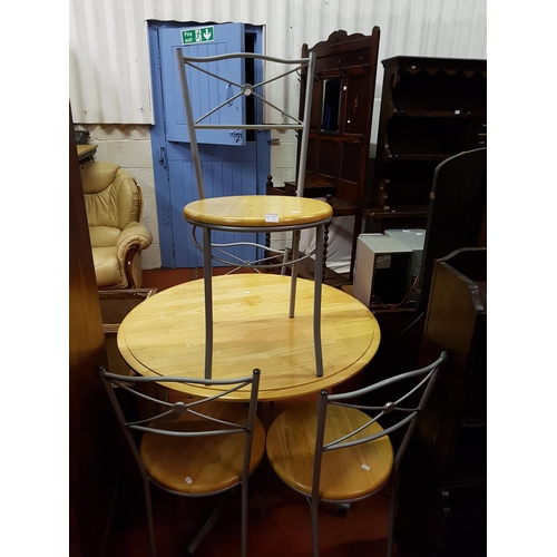 575 - Circular Beech Effect Topped Kitchen Table & Four Matching Chairs - approx 75cm tall x 92cm diameter... 