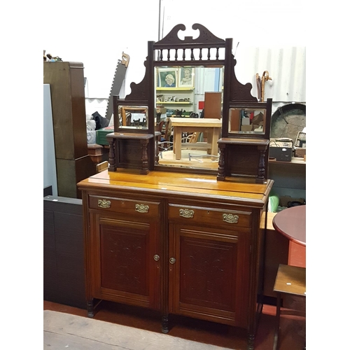 585 - Mirrored Back Sideboard with Two Drawers & Carved Door Cupboards (has a split to the top) - approx 4... 