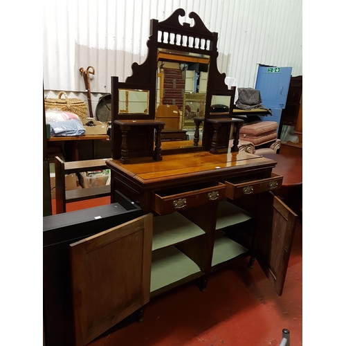 585 - Mirrored Back Sideboard with Two Drawers & Carved Door Cupboards (has a split to the top) - approx 4... 