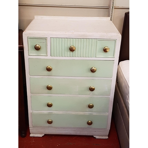 586 - Painted White & Mint Green Two Over Four Drawer 1960's Retro Chest of Drawers on Bracket Feet - appr... 