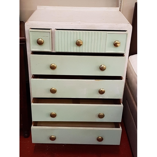 586 - Painted White & Mint Green Two Over Four Drawer 1960's Retro Chest of Drawers on Bracket Feet - appr... 