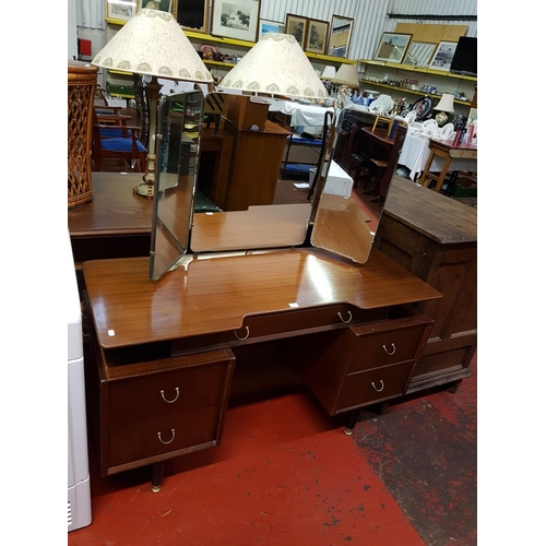 591 - Five Drawer Mahogany Finish G Plan Dressing Table with Triple Mirror Back - 49