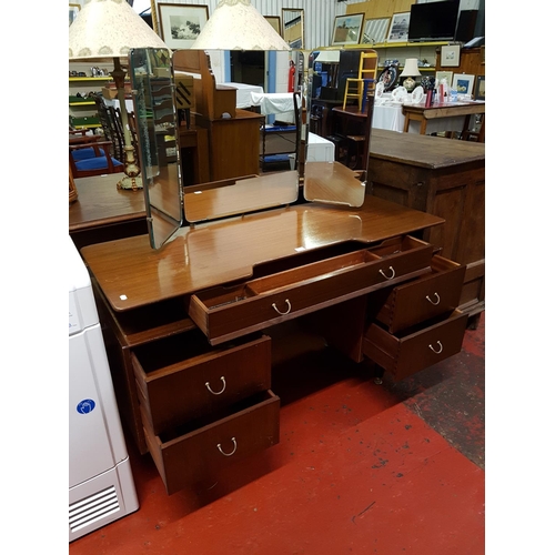 591 - Five Drawer Mahogany Finish G Plan Dressing Table with Triple Mirror Back - 49